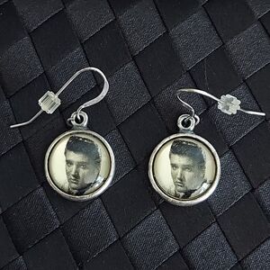 Elvis Presley King of Rock Silver Dangle Earrings